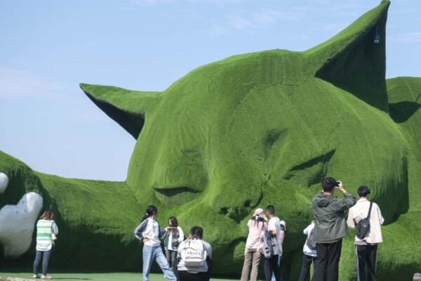 La escultura del gato gigante sorprende a turistas en Huai’an. La escultura del gato gigante sorprende a turistas en Huai’an.